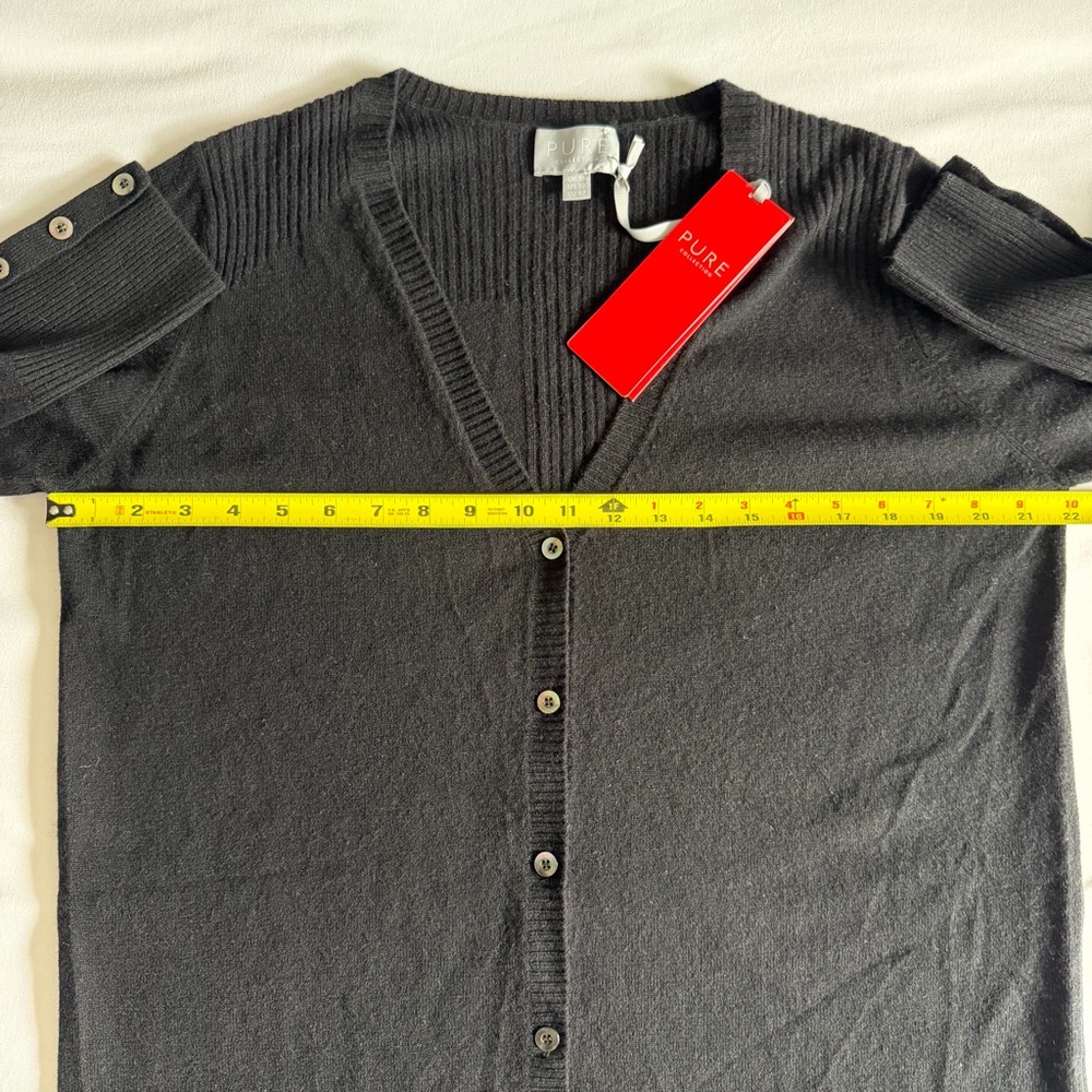 NWT Pure Collection 90 Wool 10 Cashmere Black Longline Cardigan Sweater Minimal - Picture 15 of 15